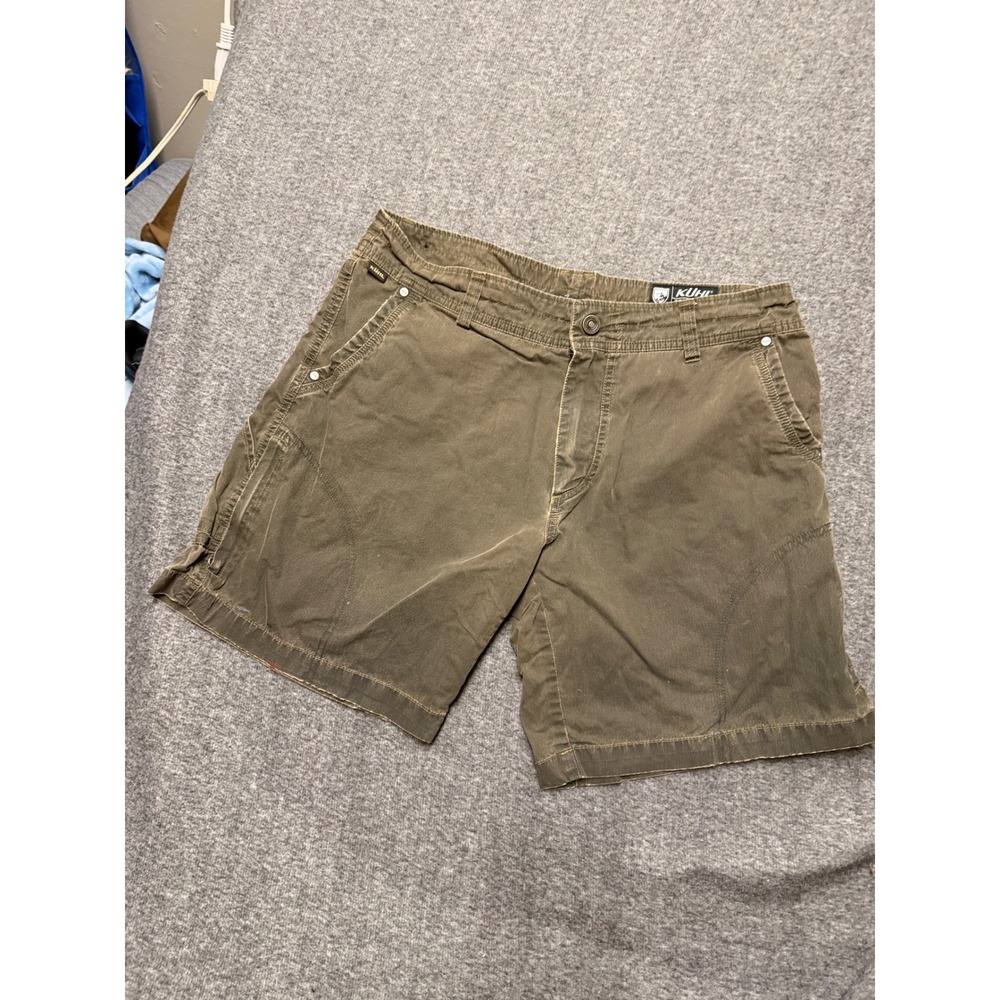 Kuhl Mens Olive Green Outdoor Hiking Utility Shorts Size 35 Cotton Nylon Blend